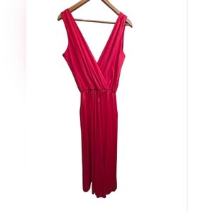 Jer Morai Vintage Red Wide-Leg Draped Sleeveless Jumpsuit Size L EUC